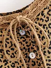 Leopard Print Lace Split-Joint Spaghetti-Neck Maxi Dress
