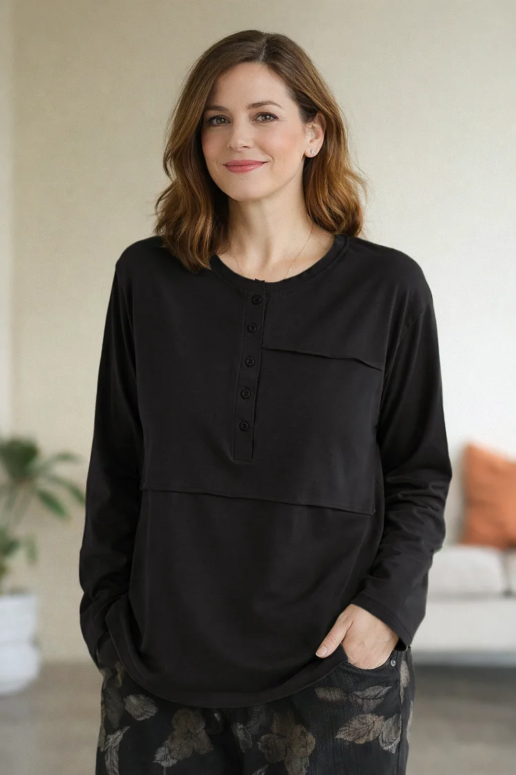 Women&rsquo;s Loose Fit Long Sleeve Henley Top &ndash; Soft Stretch, Relaxed Comfort socialshop