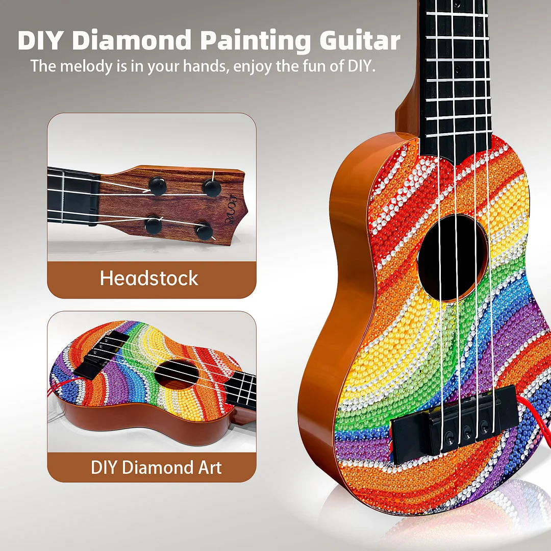 DIY Wooden Guitar Diamond Art Ornament Unique Gifts for Musicians (Rainbow)
