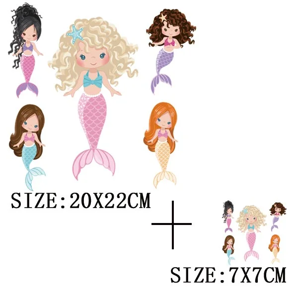 Beautiful Mermaid Thermal Stickers On T-shirt Bag DIY Washable Patches Cute Design Iron On Transfers For Clothes Appliqued Decor