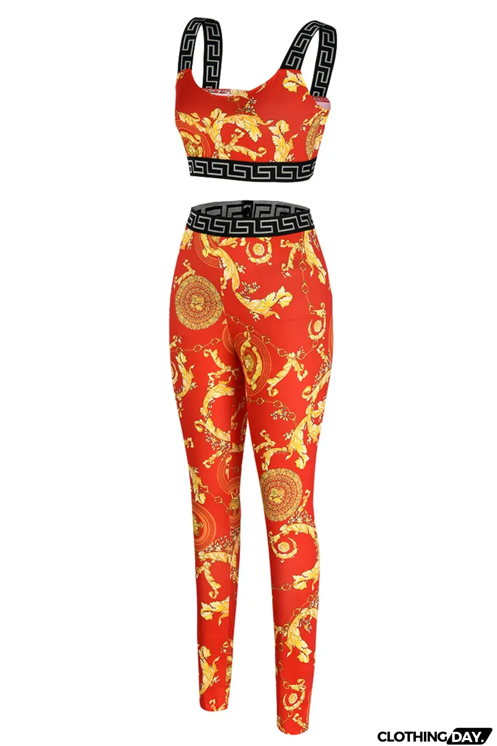 Black Fashion Casual Print Patchwork Backless O Neck Sleeveless Two Pieces