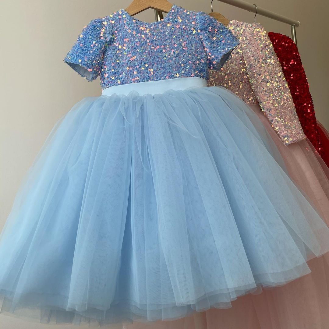 Summer Girl Dress Birthday Party Princess Dress Baby Kids Clothes Children Sequins Gown Tutu Tulle Flower Girl Wedding Dresses