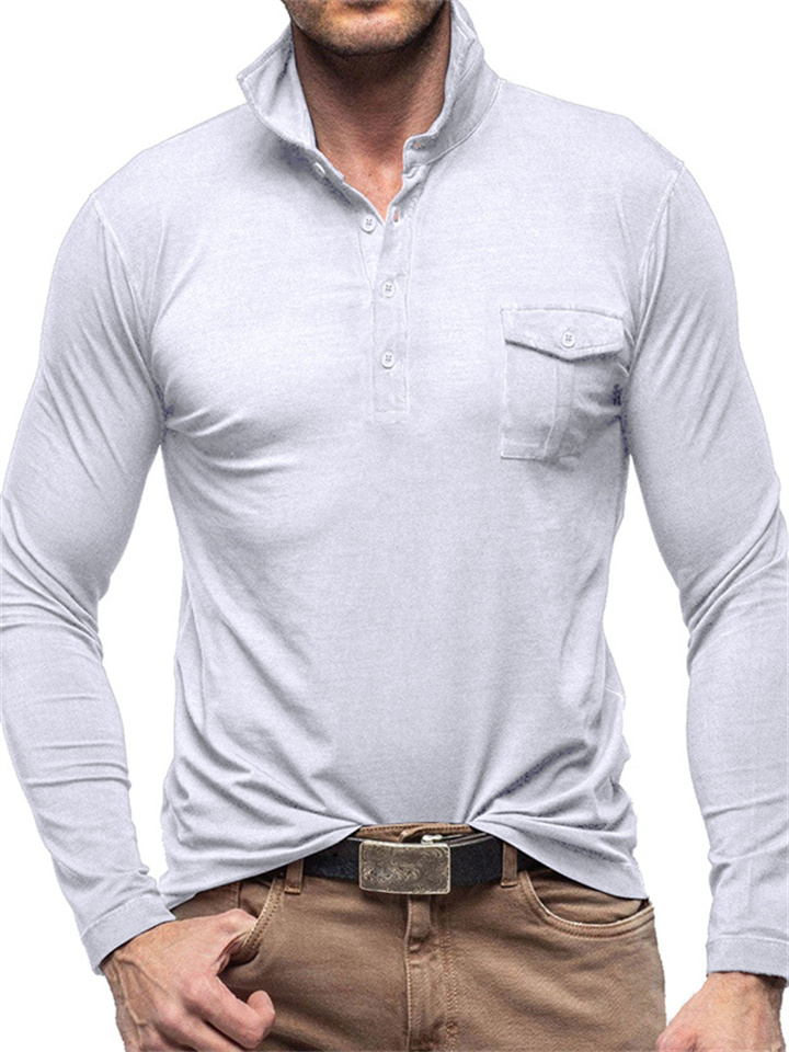 Daily Outdoor Lapel Men's T-shirts Basic Public Men's Solid Color Long-sleeved Polo Shirt S-XXL