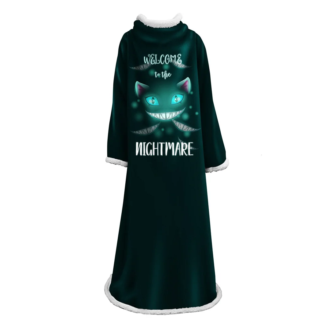 Blanket With Sleeves 3D Printed Terror Cat Microfiber Warm Sherpa Fleece Sofa Blanket Outdoor Plush Coral Manta Drop Shipping