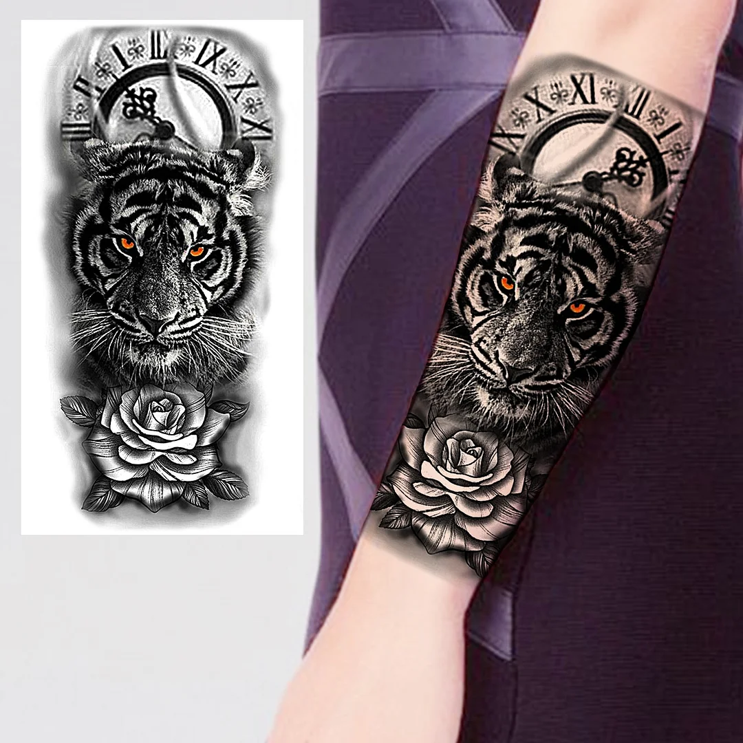 Sdrawing Praying Cross Temporary Tattoos For Men Adults Realistic Wolf Tiger Compass Skull Fake Tattoo Sticker Forearm Tatoos Arm