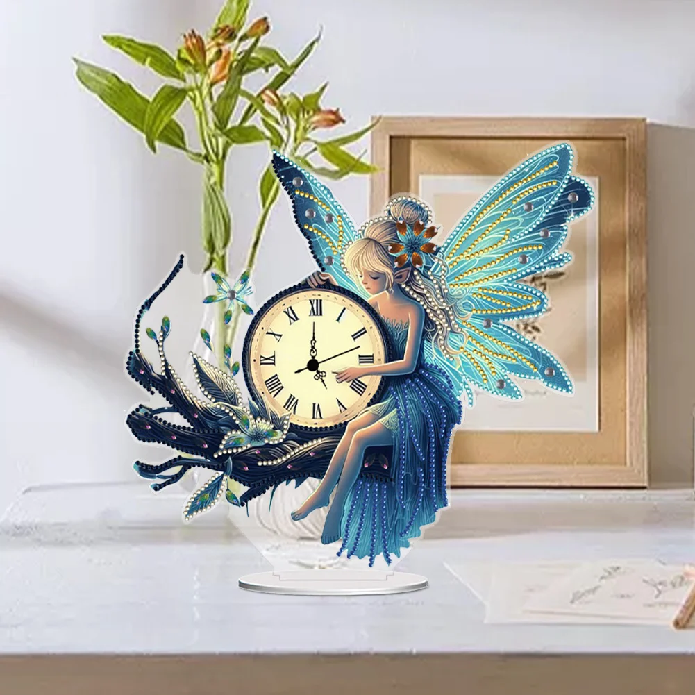 Acrylic Special Shape Fairy Diamond Painting Clock Ornaments Kit for Home Decor