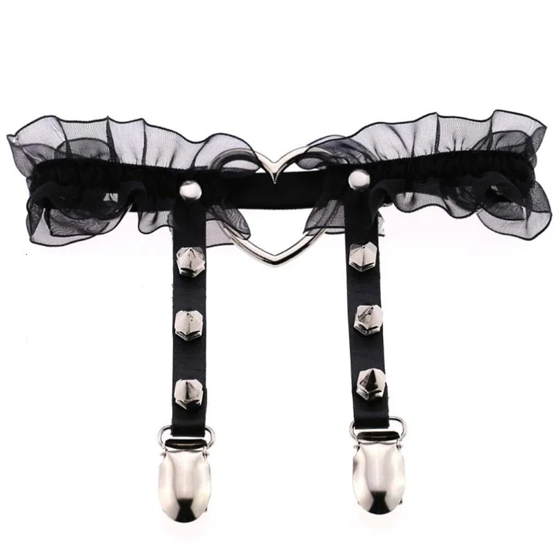 Newest Womens Sexy Elasticity Harness Heart Leg Chain Garter Belts Cosplay Spike High Quality Elastic Thigh Ring Garter