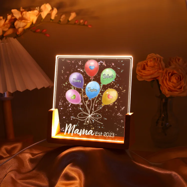 Kettenmachen Personalisierte 3 Namen & Text & Datum Ballon Nachtlicht Geschenk für Großmutter/Mutter zum Muttertag