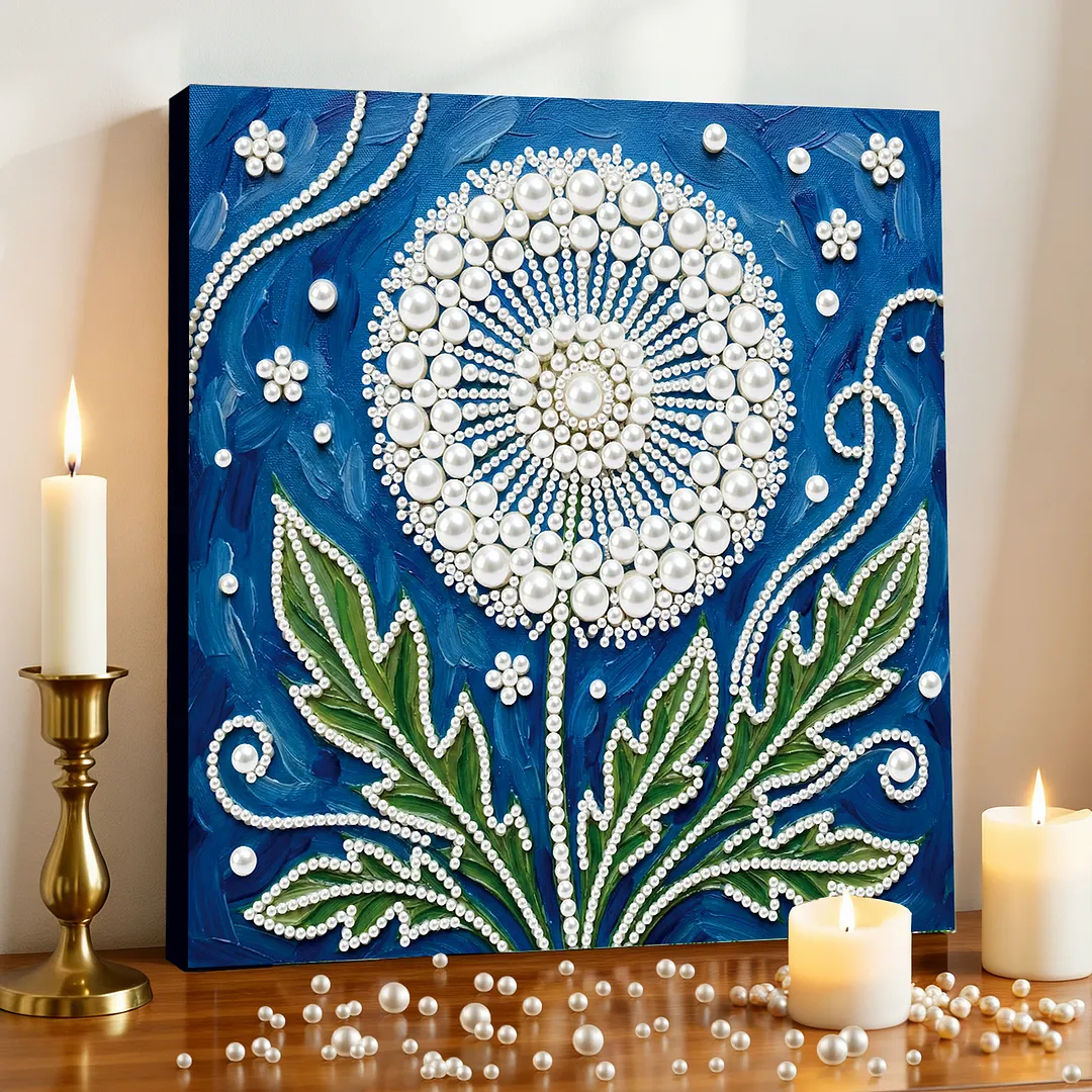 Dandelion DIY Pearl Painting Kit with Frame 25x25cm Pearl Gem Paintings Picture Arts Craft for Adults Beginners Gift Home Wall Decor