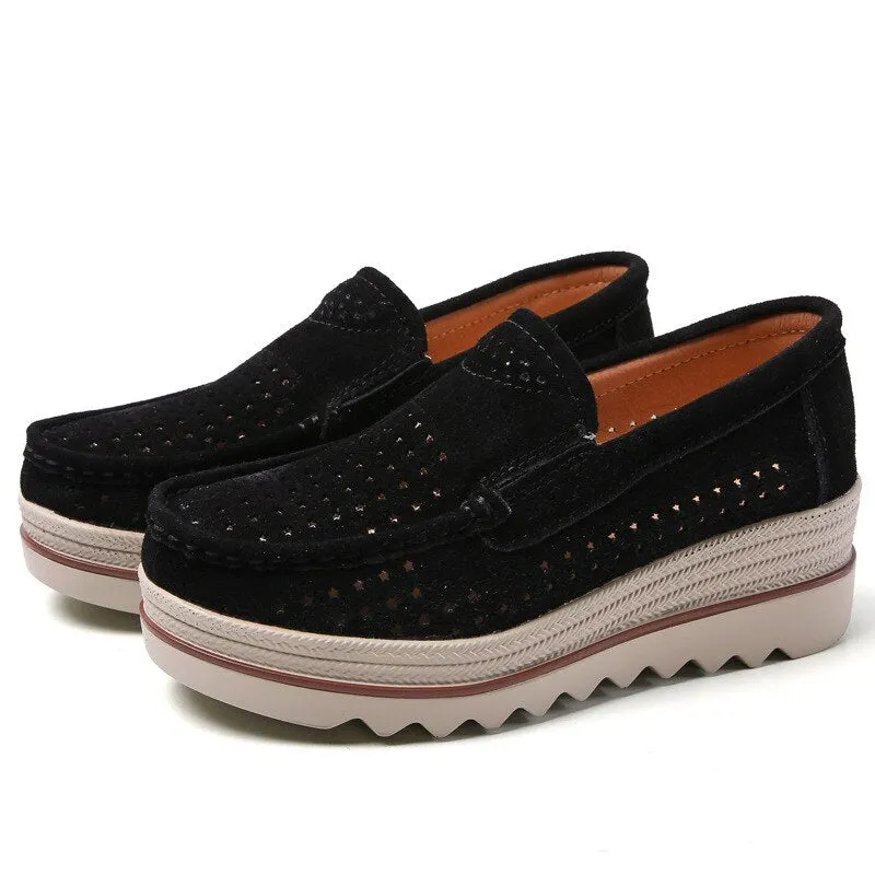 Women Spring Flats Shoes Platform Slip On Flats Heels Sneakers 2021 Womens Suede Leather Ladies Loafers Moccasins Casual Shoes