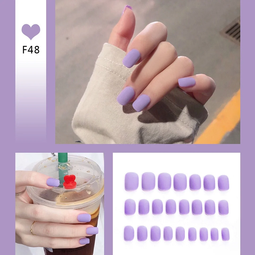 24pcs/box Full Cover fake Press on Nails Matte Yellow Pure Acrylic Frosted Ballerina acrylic for nails for Women free shipping-Nail Inspo