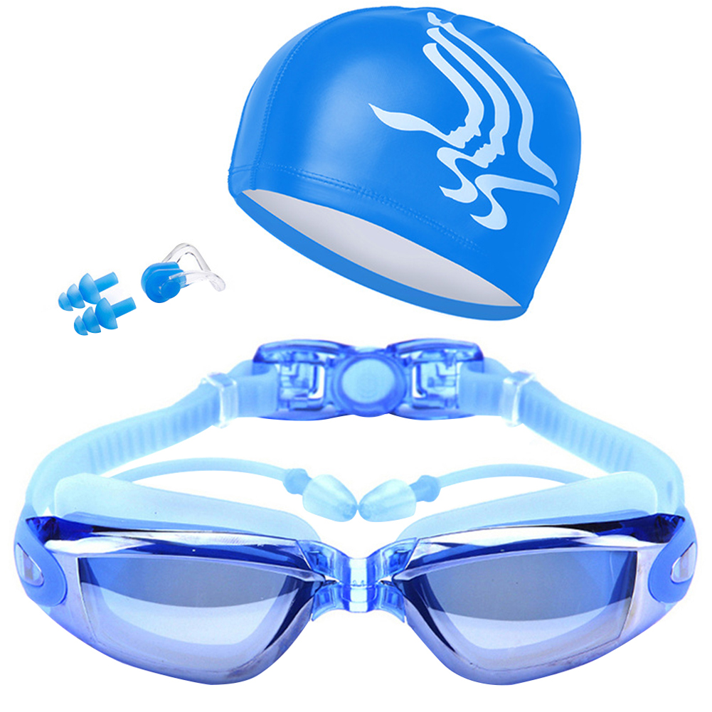 

Adjustable Swimming Goggles Waterproof Anti-fog Glasses Set w/ Earplugs Cap, Pink, 501 Original