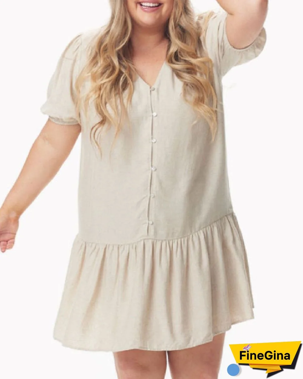 Plus Size Comfortable Loose Short Sleeve Solid Color Cotton Linen Dress