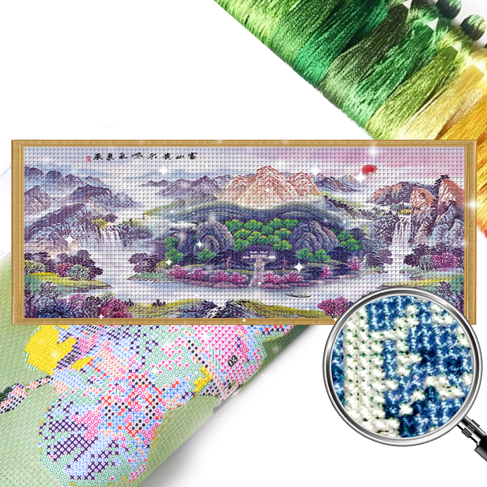 Mountain and River Landscape Full 11CT Pre-stamped Canvas(148*65cm) Silk Cross Stitch