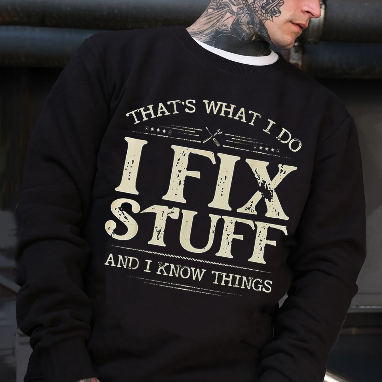 I FIX STUFF Letter Graphic Casual Black Print Sweatshirt