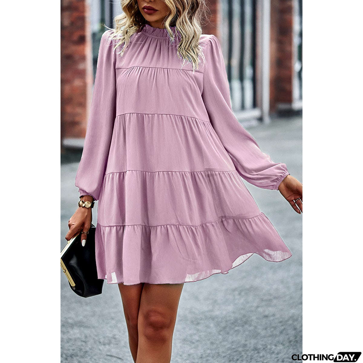 High Neck Comfort Tiered Dress