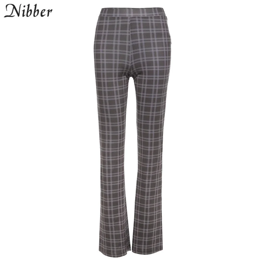Nibber 2021 Fashion Solid color lattice skinny Women Street Casual Simple Solid Office Lady Female High Waist Wide Leg Pants