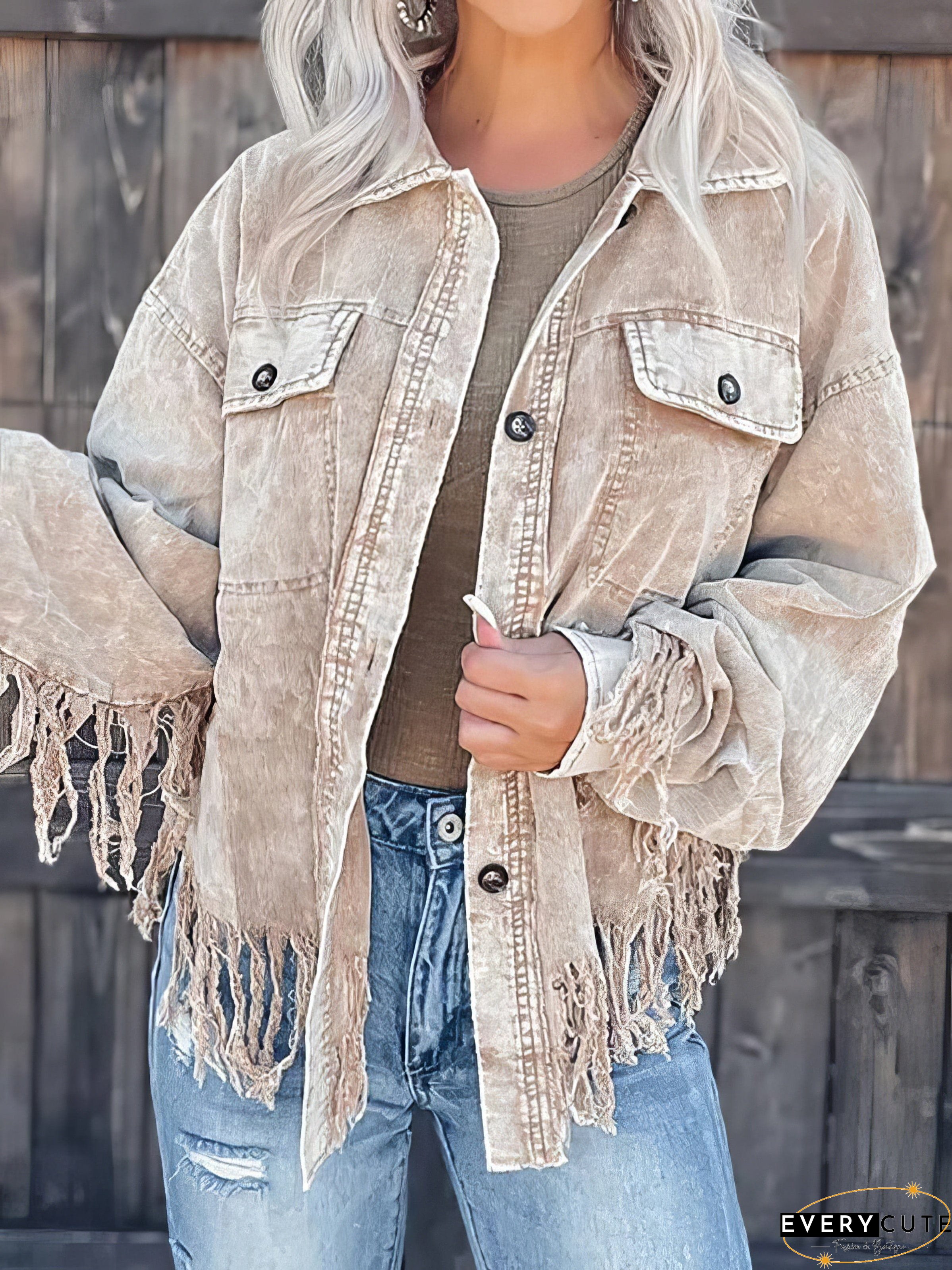 Fashionable Corduroy Jacket with Tassel