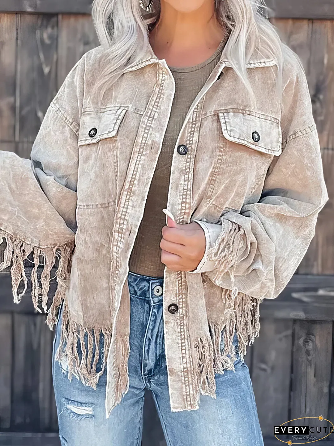 Fashionable Corduroy Jacket with Tassel
