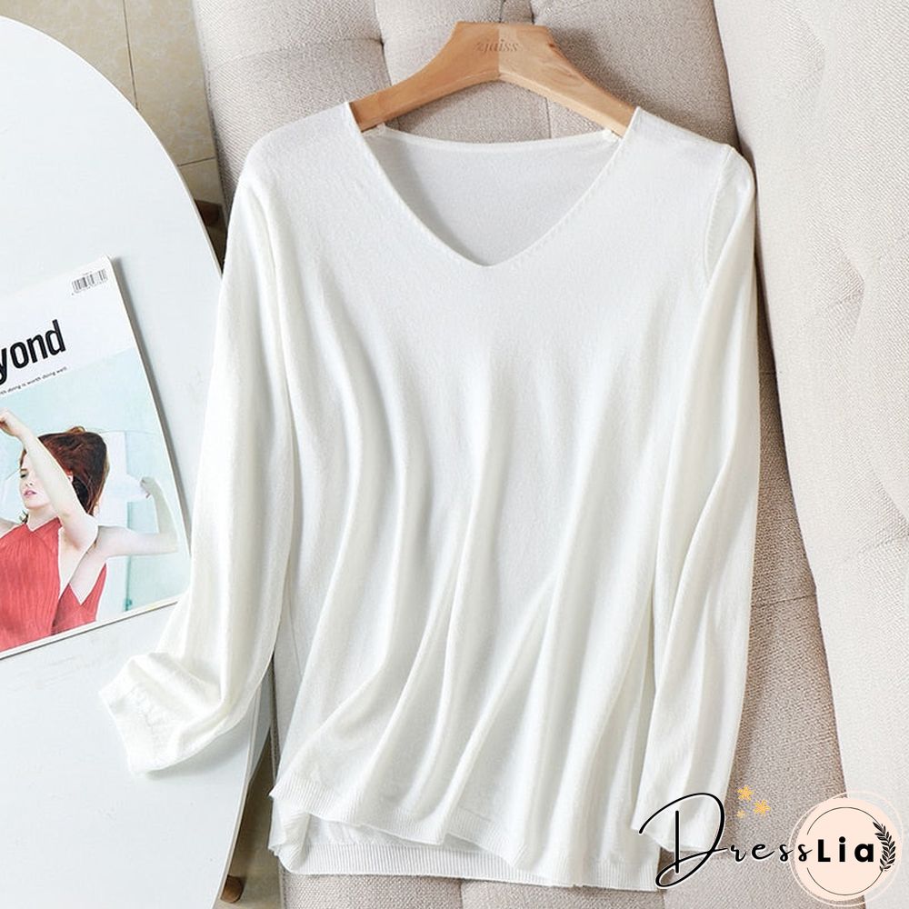 AOSSVIA Autumn Winter Sweater Knitted Pullover Women V-Neck Oversize Female Loose Long