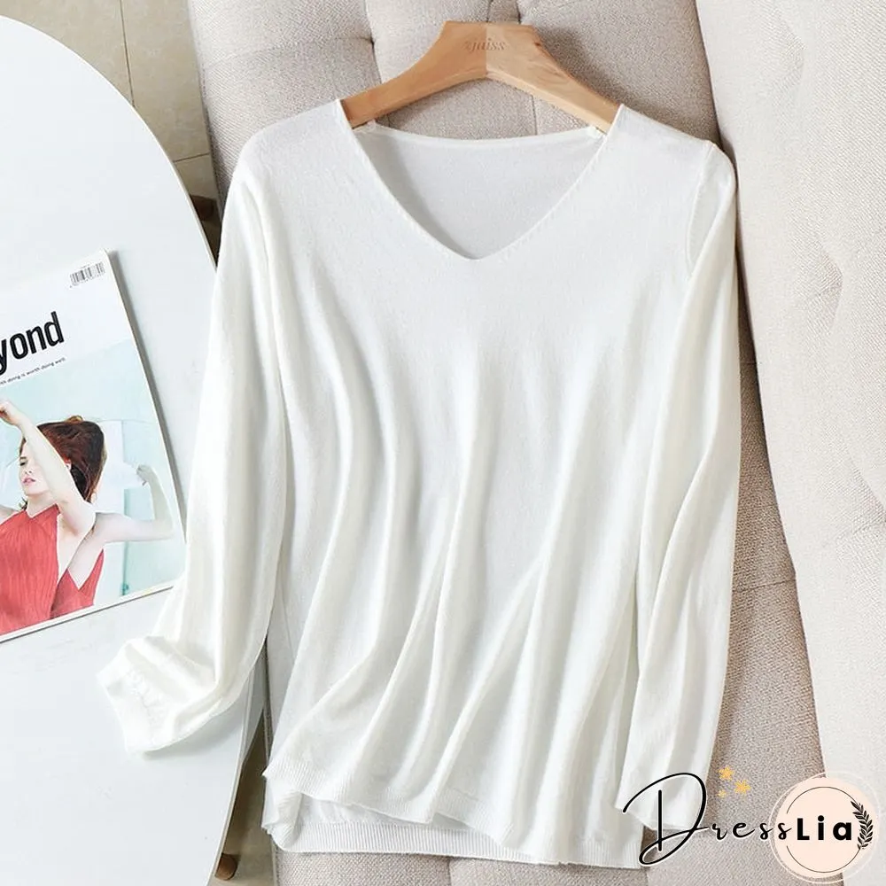 AOSSVIA Autumn Winter Sweater Knitted Pullover Women V-Neck Oversize Female Loose Long