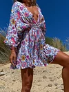 Floral Print Deep V-Neck Loose Casual Mini Dress