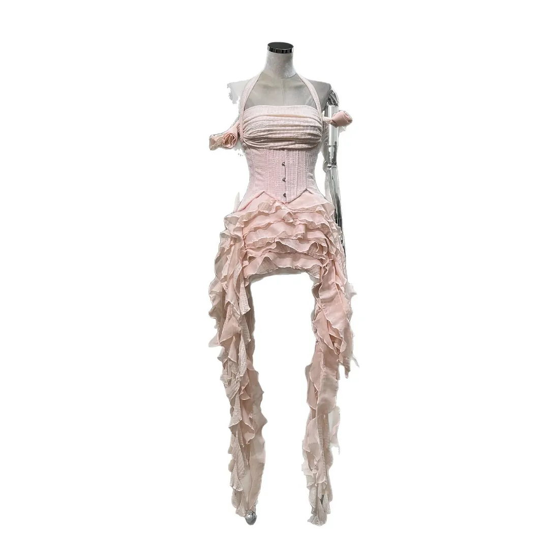 Brownm Early Summer Niche Design Twive Twisted Irregular Dress With Bottom Shorts + 3 Sets Of Waist Seal