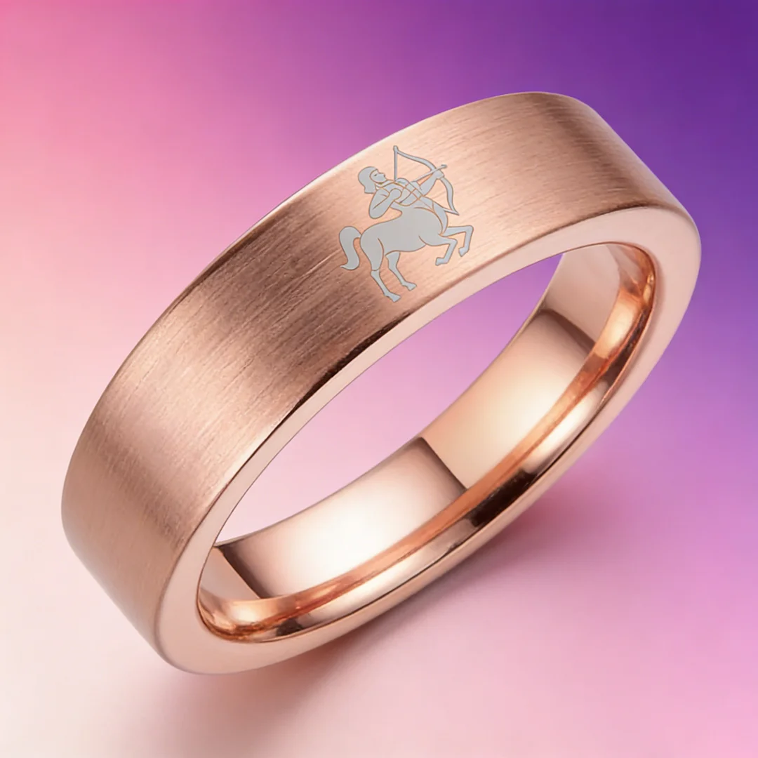 Rose Gold Tungsten Carbide Rings Flat Sagittarius Wedding Bands Flat Top Comfort Fit 4MM 6MM 8MM