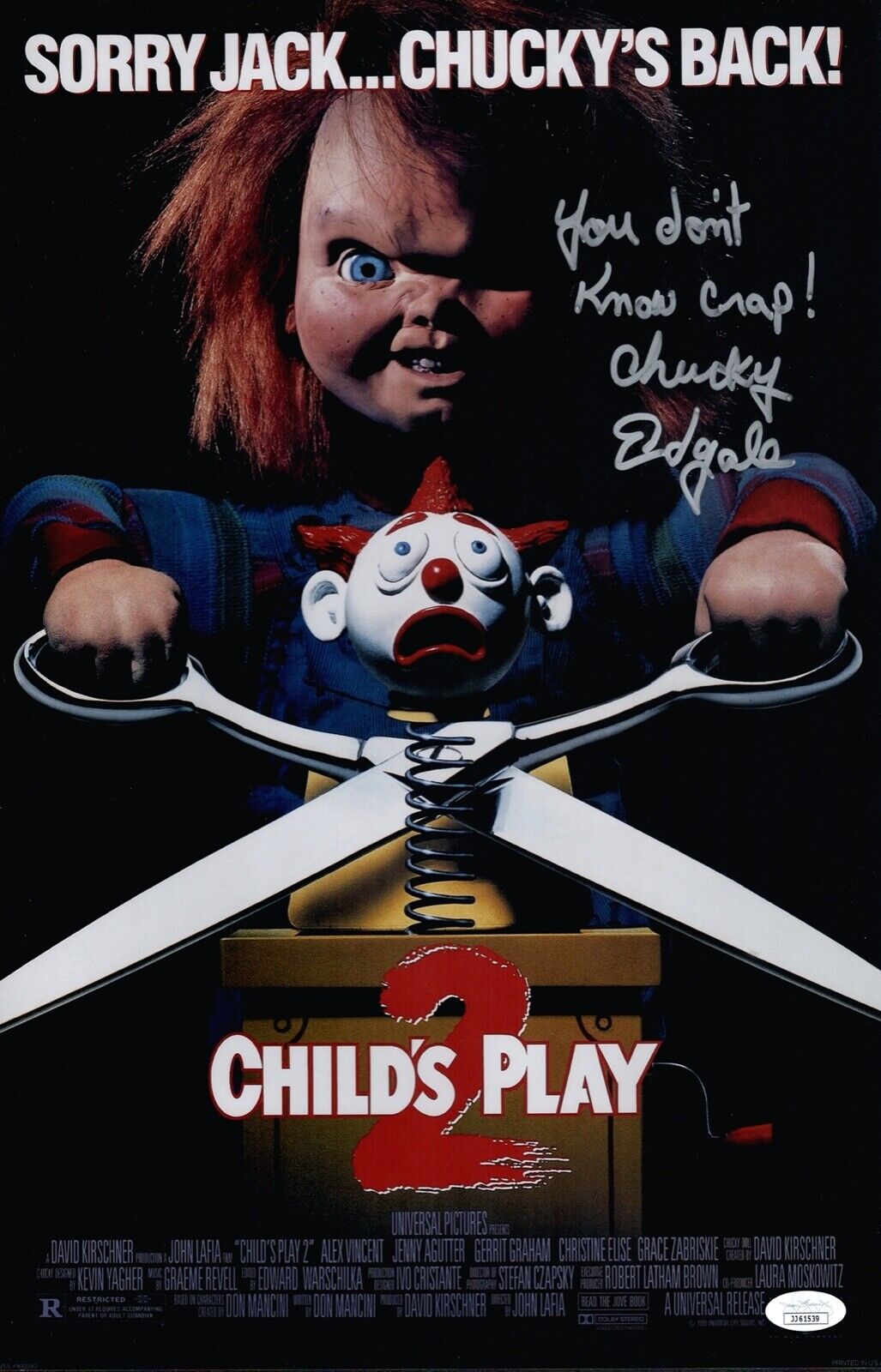 ED GALE Signed CHUCKY 11x17 Photo Poster painting Child's Play 2 Poster Autograph JSA COA Cert