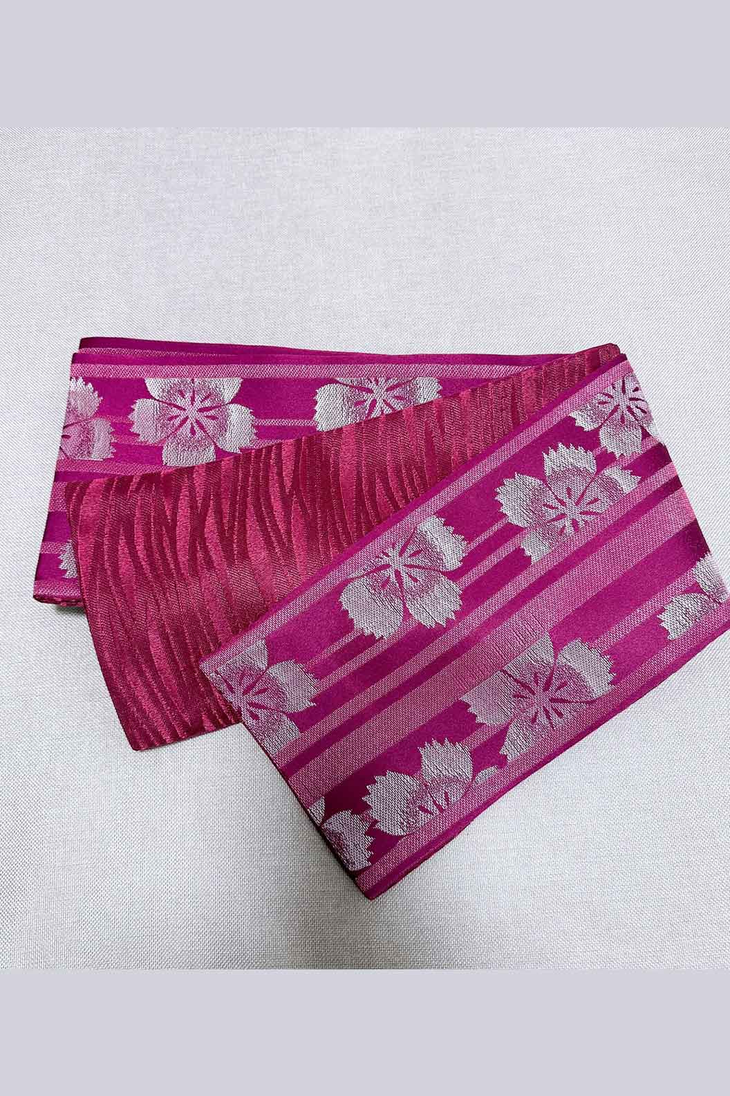 Flat Obi Belt--Fuchsia With Cherry Blossom Stupa Stones