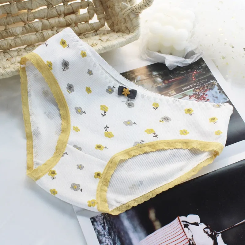 Women's Cotton Underwear Sexy Lace Panties Fashion Bow Comfort Briefs Lovely Girl Underwear Middle Waist Seamless Underpants