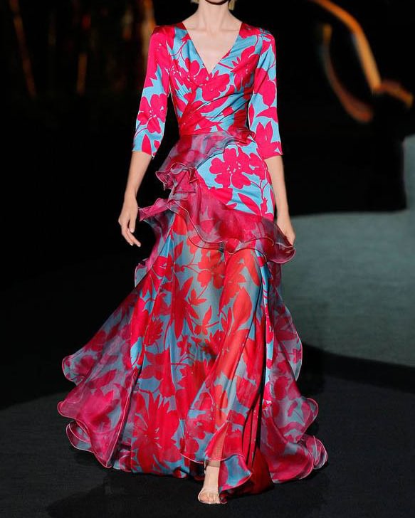 Elegant V-neck Printed Maxi Dress
