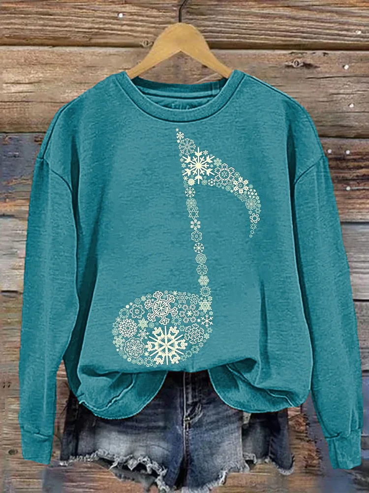 Christmas Snowflake Musical Note Casual Cozy Sweatshirt