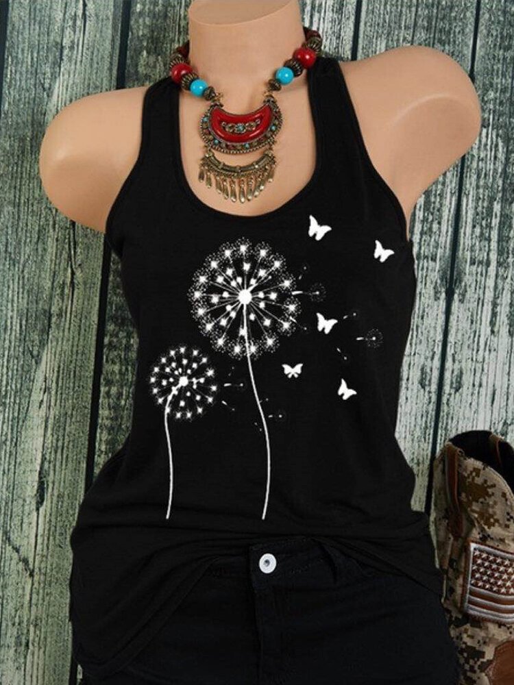 Flower Butterflies Print Sleeveless Tank Tops For Women P1674009