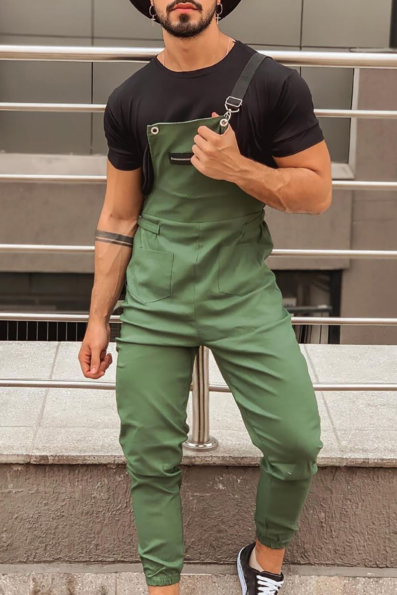 Ciciful Men's Casual Buckle Strap Slim Fit Jumpsuit Green Overalls