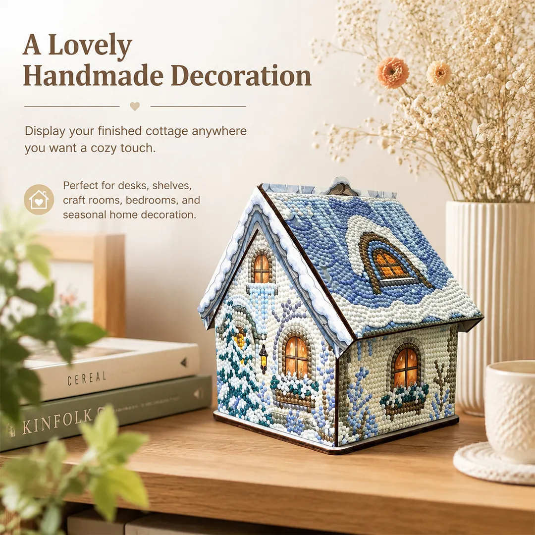 DIY Wooden House Diamond Art Painting Kit for Adults Home (Winter snowfield)