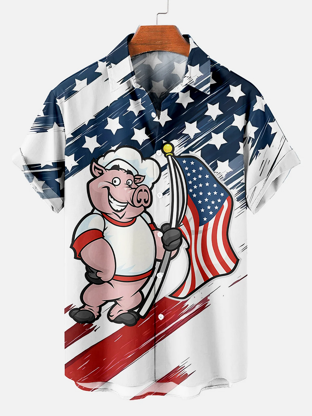 Men's American Flag BBQ Leader Print Shirt PLUSCLOTHESMAN