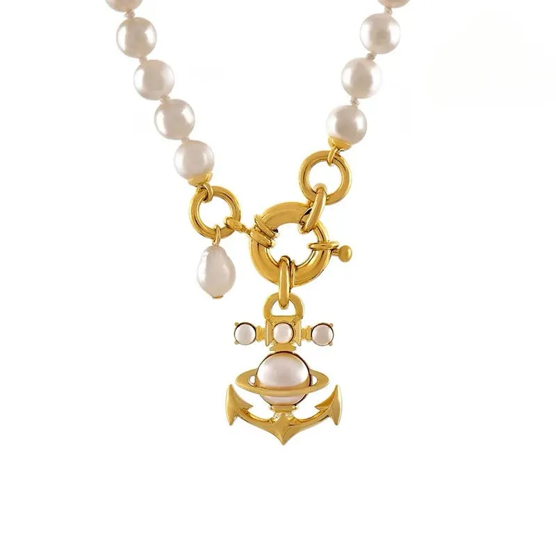 Vivienne Westwood Anchor Saturn Pendant Pearl Necklace