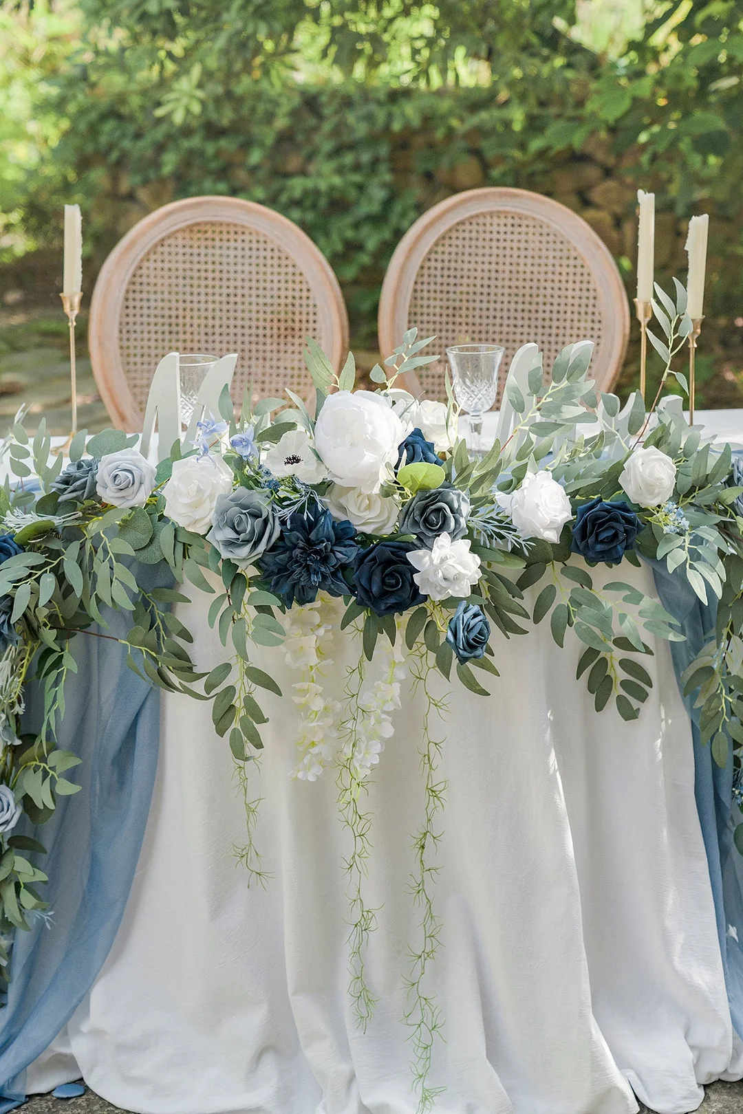 Head Table Flower Garland in Dusty Blue & Navy