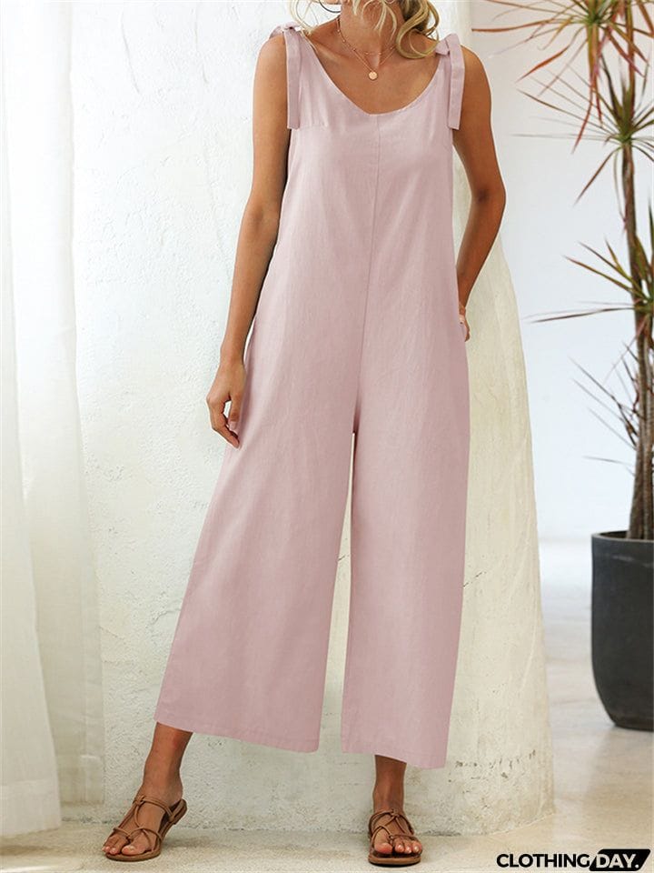 Women's Stylish Solid Color Sleeveless Loose Jumpsuit With Pocket