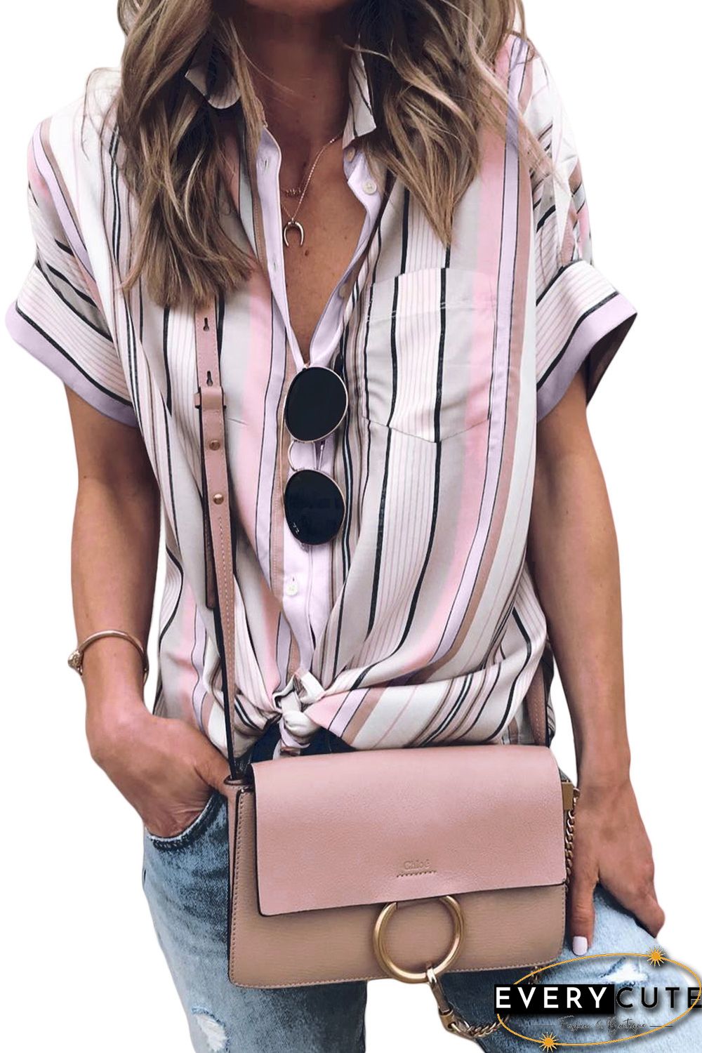 Pink Gingham Play Button Down Shirt