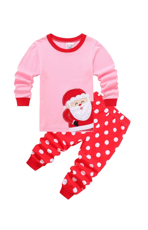 Children's Cotton Crew Neck Long Sleeve Trousers Print Christmas Suit Flusfy