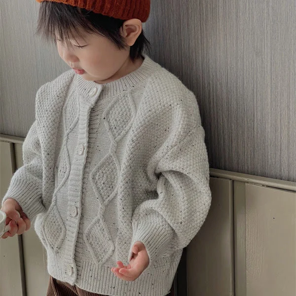 Toddler Colour Mixture Knitted Plaid Cardigan