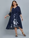Women's Plus Size Curve Party Dress Floral V Neck Mesh 3/4 Length Sleeve Fall Spring Elegant Midi Dress Party Date Dress / Layered / Print