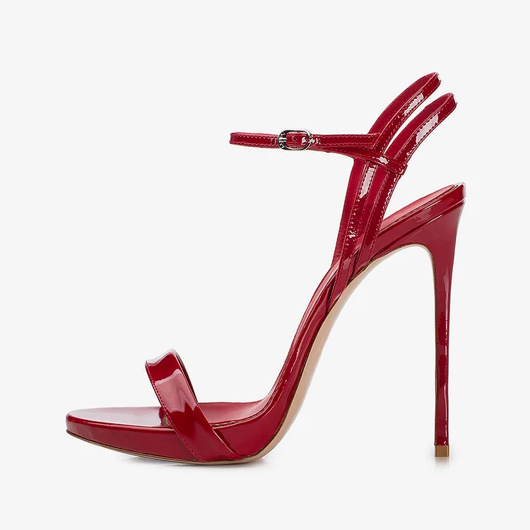 Women's Patent Leather Strappy High Heel Platform Sandals in Red |FSJ Shoes
