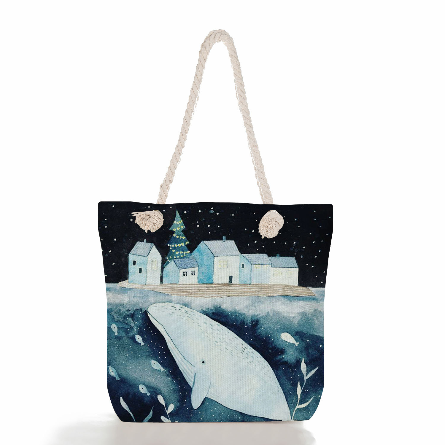 Ocean Print Lino Art Tote Bag Lixishop 