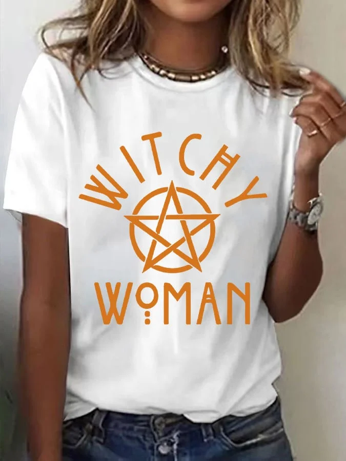 Women's Witchy Woman Print Round Neck T-shirt