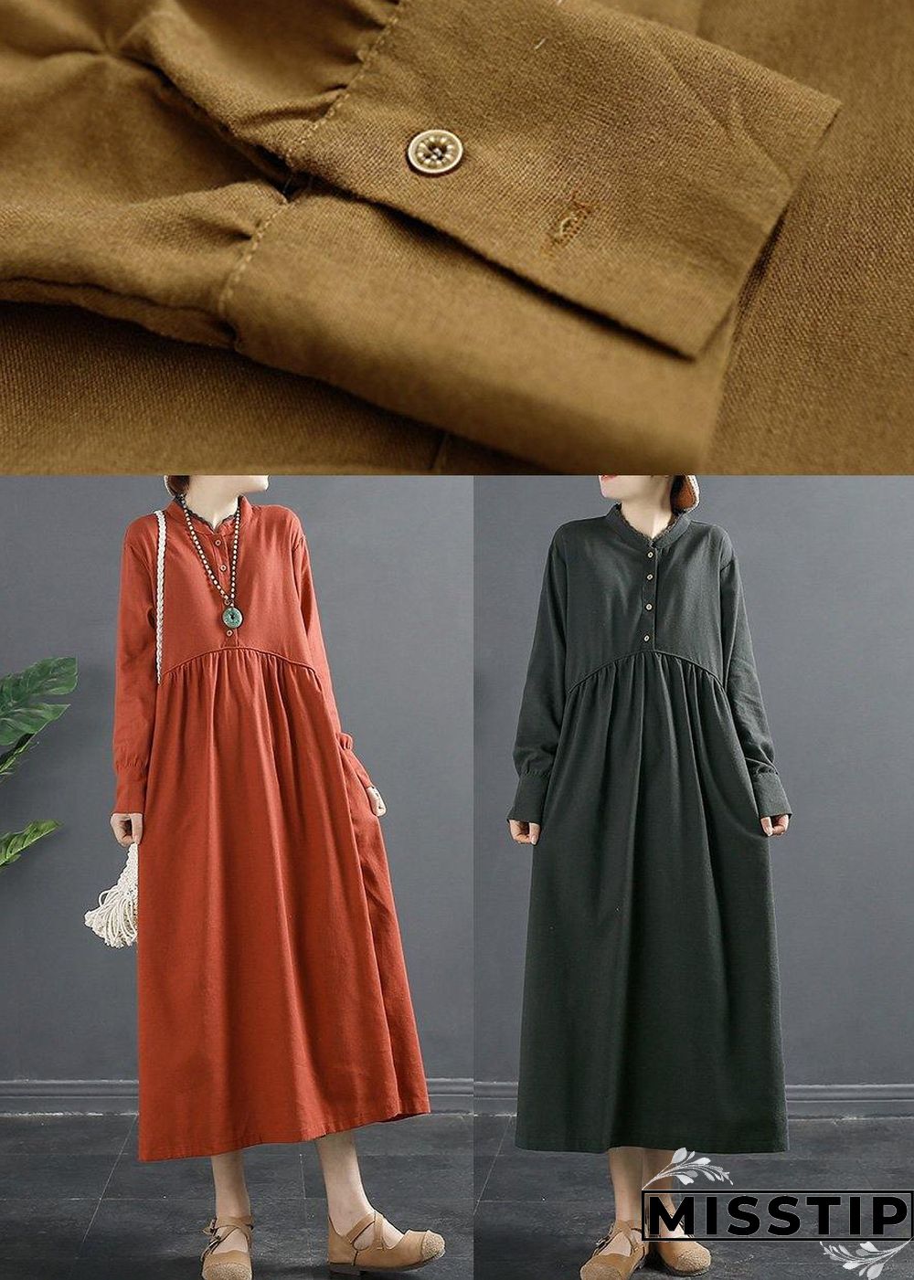 DIY Patchwork Cinched Clothes Tunic Gray Robes Dress - MissTip