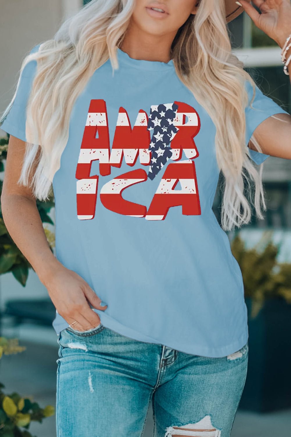 AMERICA Letter Graphic Print Short Sleeve T Shirt