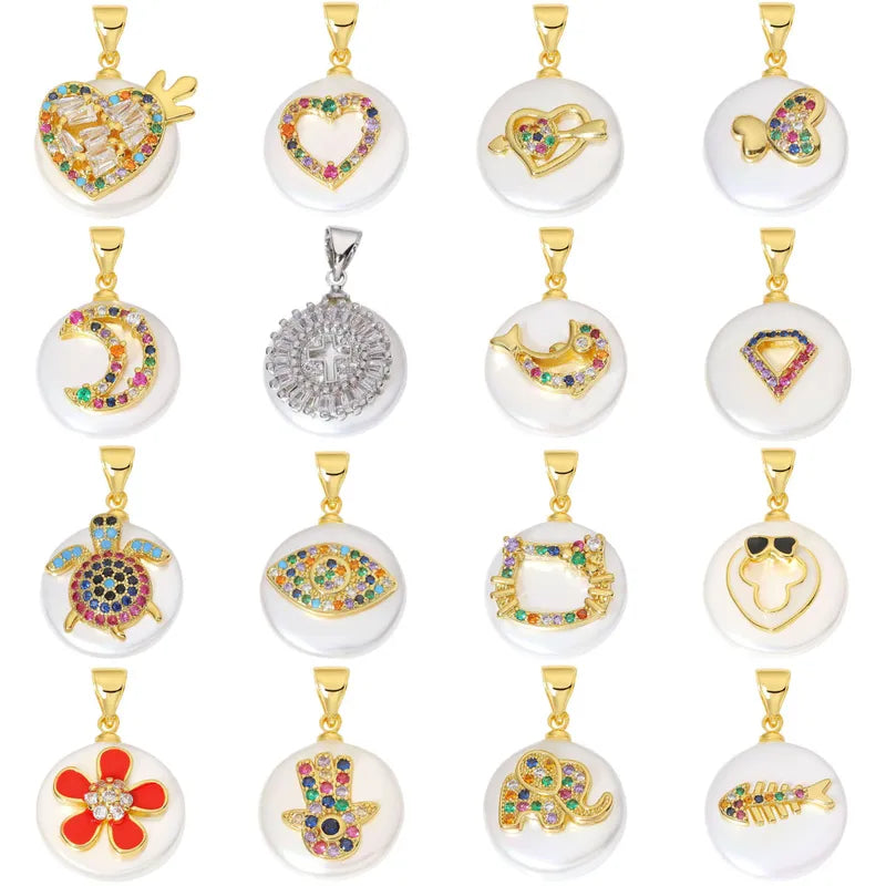 1 Piece 15.3*19.2mm Copper Zircon Heart Shape Eye Crab Pendant Jewelry Accessories